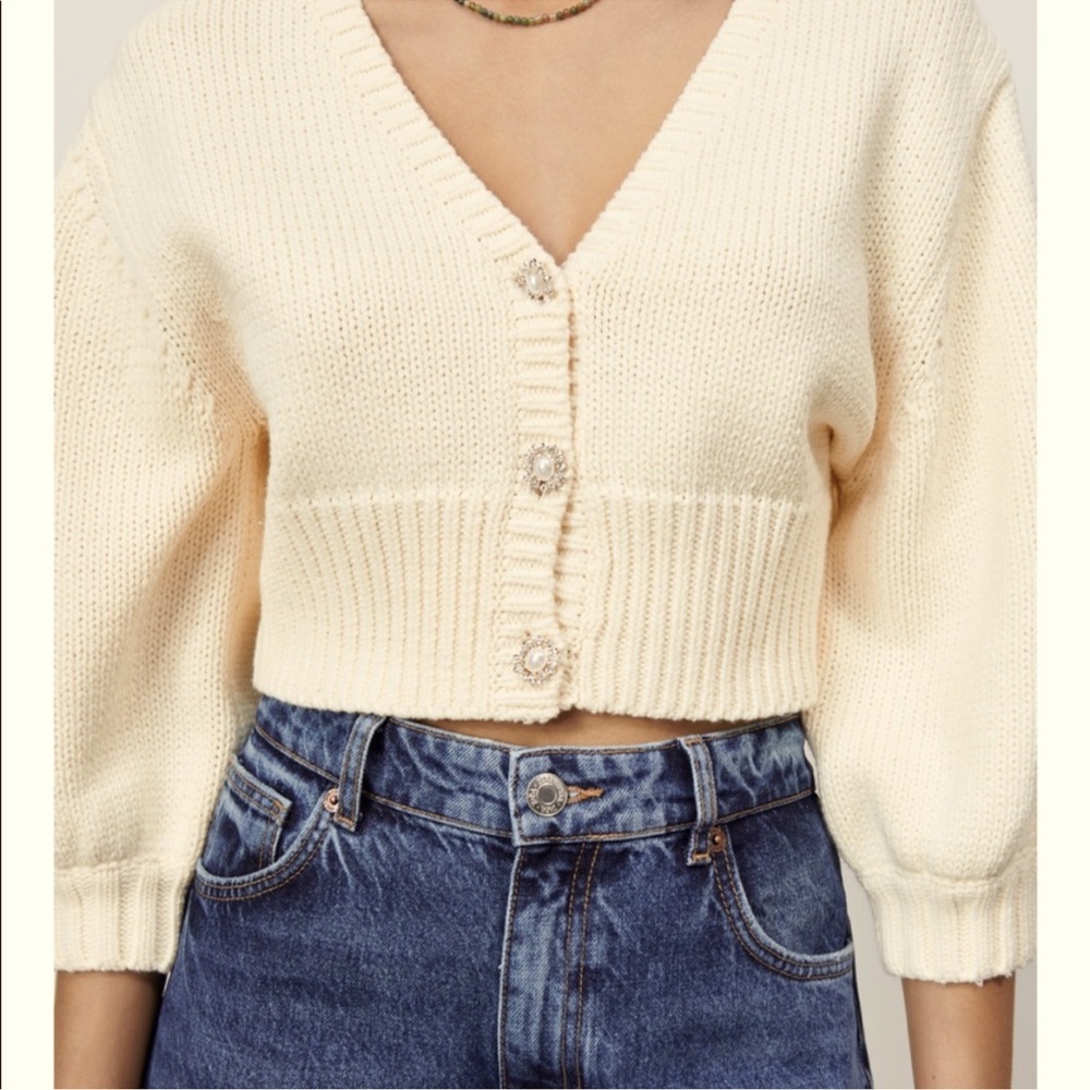 ZARA JEWEL BUTTON KNIT CROP TOP CARDIGAN SIZE SMALL‎ - Picture 2 of 8